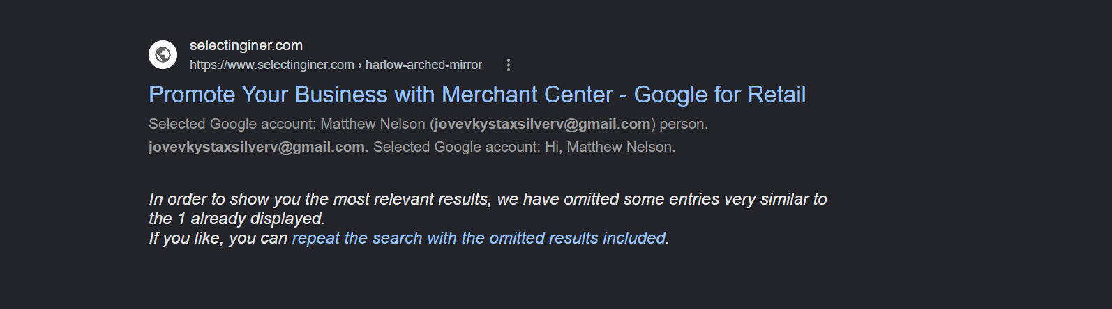 Google Search results showing impersonating pages